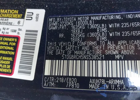 2022 Toyota Highlander Hybrid Xle from USA, damaged, VIN 5TDGBRCH5NS538521